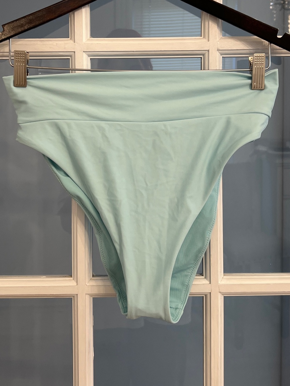 AERIE Women’s Real Good High Cut Cheeky Bikini Bottom Aqua Blue NWT L